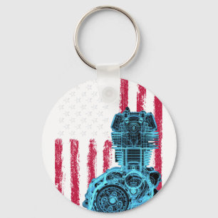 American Flag Piston Muscle Car 9 Keychain