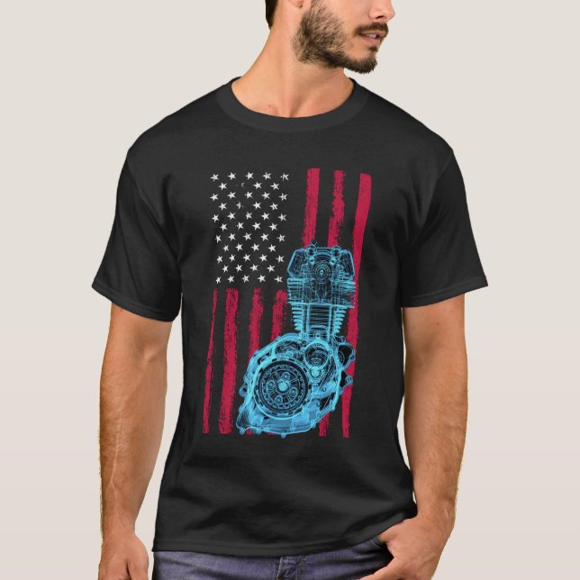 American Flag Piston Muscle Car 9 T-Shirt (Front)