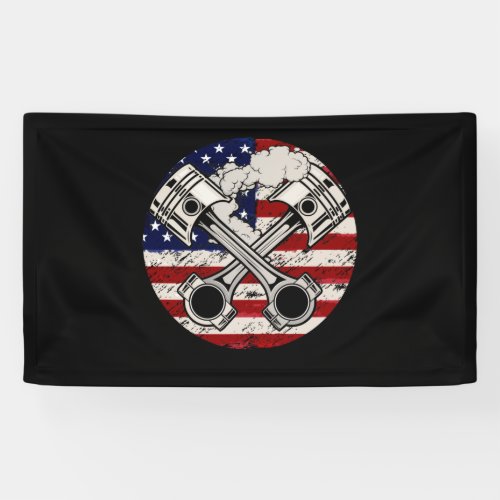American Flag Piston Muscle Car Patriotic Vintage Banner