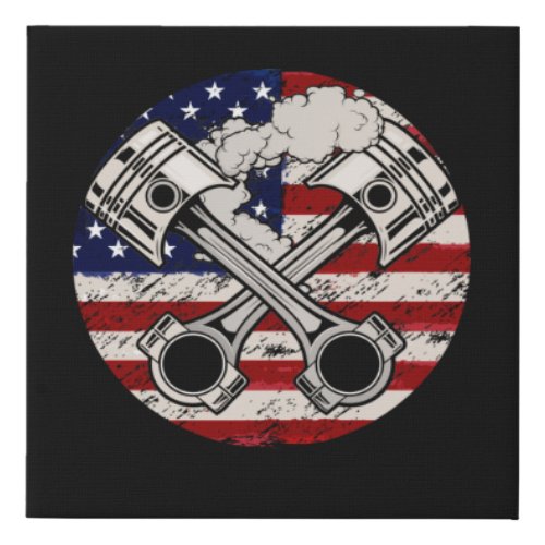 American Flag Piston Muscle Car Patriotic Vintage Faux Canvas Print
