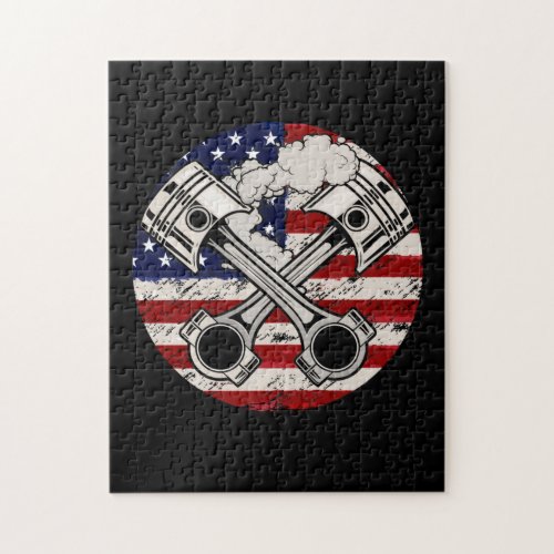 American Flag Piston Muscle Car Patriotic Vintage Jigsaw Puzzle
