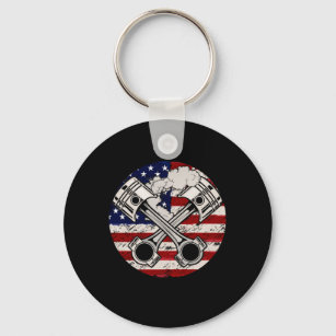 American Flag Piston Muscle Car Patriotic Vintage Keychain