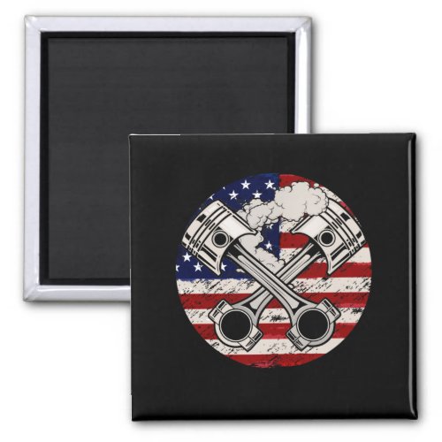American Flag Piston Muscle Car Patriotic Vintage Magnet