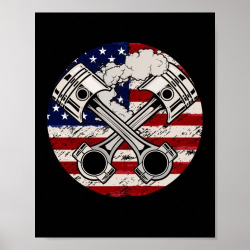 American Flag Piston Muscle Car Patriotic Vintage Poster