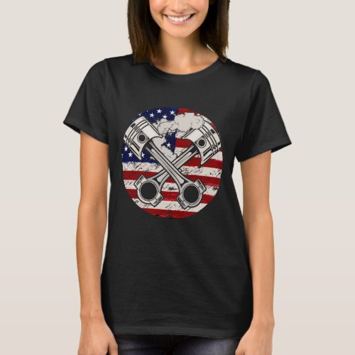 American Flag Piston Muscle Car Patriotic Vintage T_Shirt