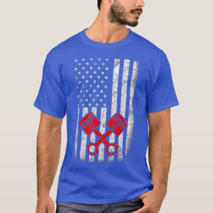 American Flag Piston Muscle Car Patriotic Vintage T-Shirt