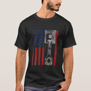 American Flag Piston Muscle Car Patriotic Vintage T-Shirt