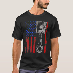 American Flag Piston Muscle Car Patriotic Vintage T-Shirt