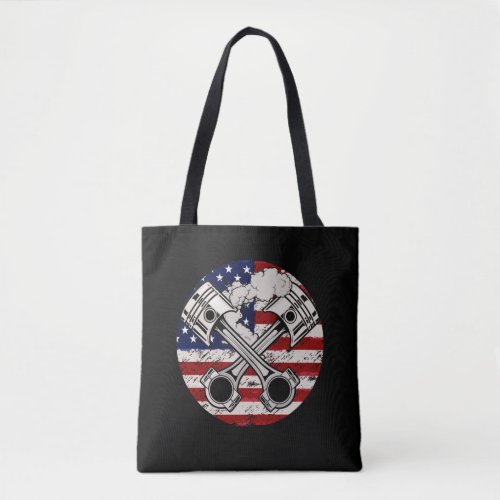 American Flag Piston Muscle Car Patriotic Vintage Tote Bag