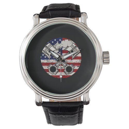 American Flag Piston Muscle Car Patriotic Vintage Watch