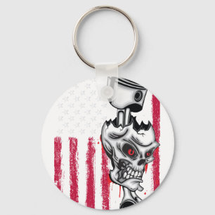 American Flag Piston Muscle Car vintage Keychain