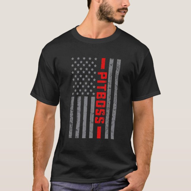 American Flag Pit Boss US Flag Vintage For Men Dad T-Shirt (Front)