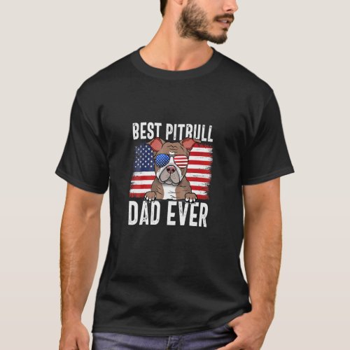 American Flag Pitbull Dad Dog  Fathers Day  T_Shirt
