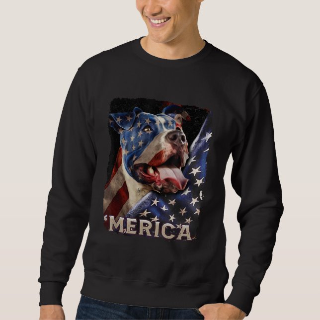 American Flag Pitbull Patriotic Dog 4th Of July Pr Sweatshirt (Front)