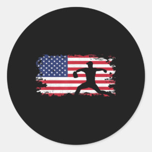 American Flag Pitcher Baseball Apparel - Baseball  Classic Round Sticker