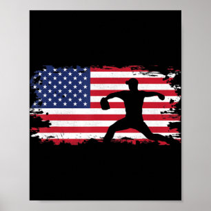 American Flag Pitcher Baseball Apparel - Baseball  Poster