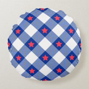American flag plaid pattern round pillow