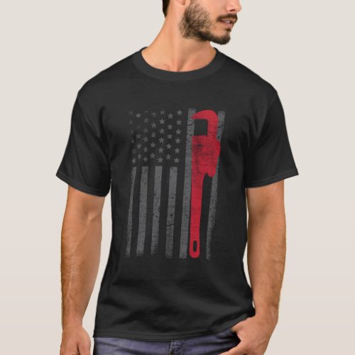 American Flag Plumber Plumbing Worker T_Shirt