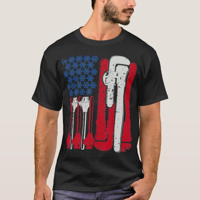 American Flag Plumber Wrench T-Shirt (Front)