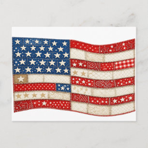 American Flag PNG Patchwork Patriotic Design F Holiday Postcard