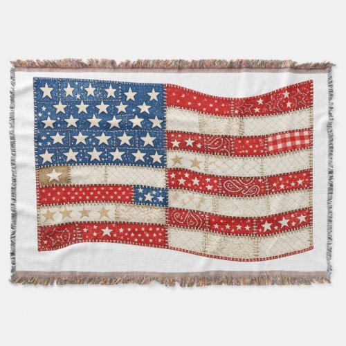 American Flag PNG | Patchwork Patriotic Design | F Throw Blanket