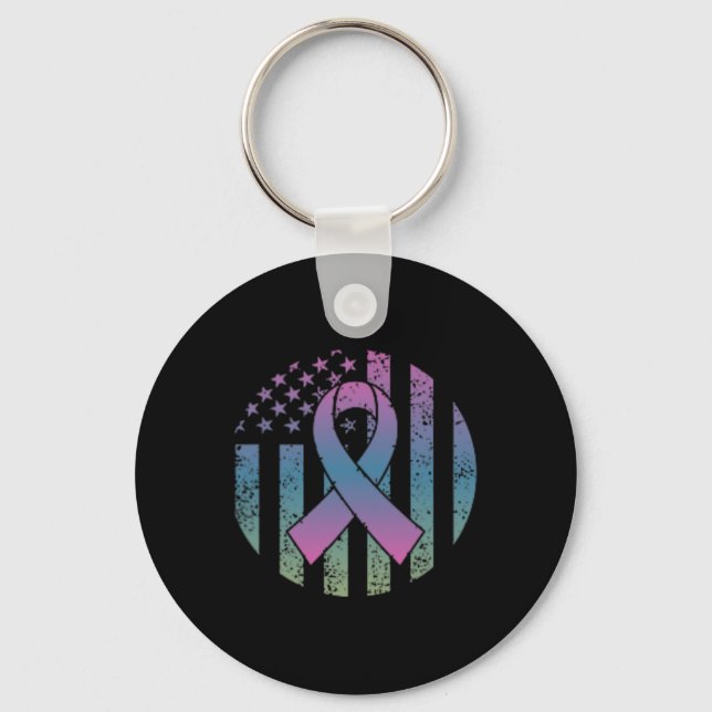 American Flag Pocket Metastatic Breast Cancer Awa  Keychain (Front)