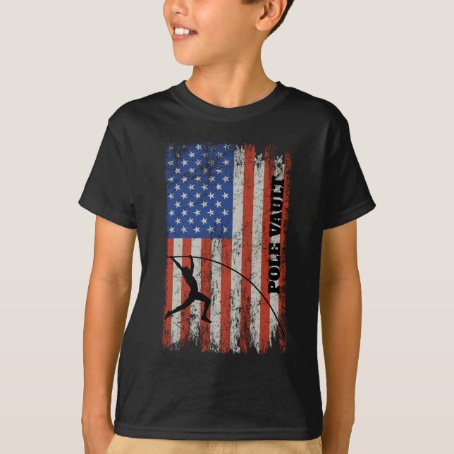 American Flag Pole Vault - Distressed Look Pole Va T-Shirt (Front)