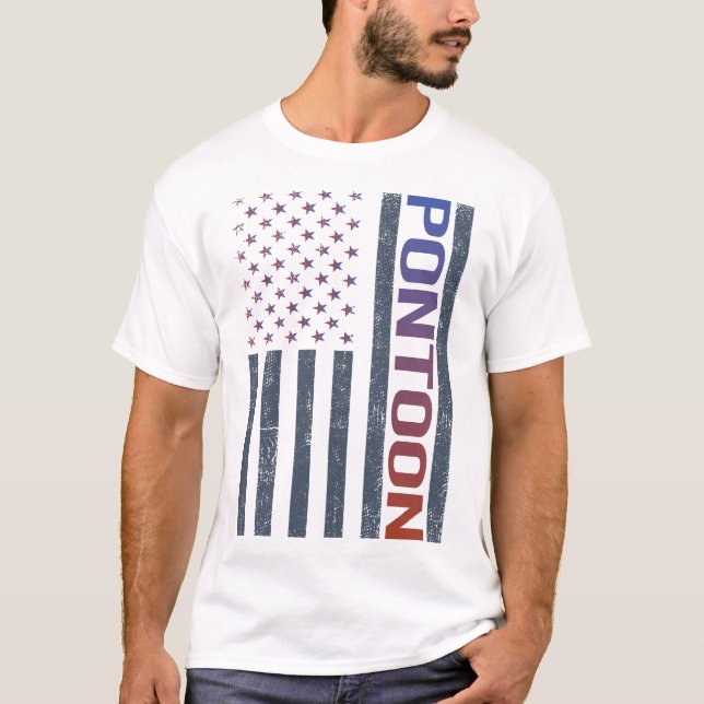 American Flag Pontoon Pontooning T-Shirt (Front)