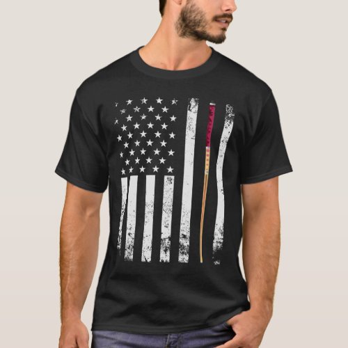 American Flag Pool Stick T_Shirt