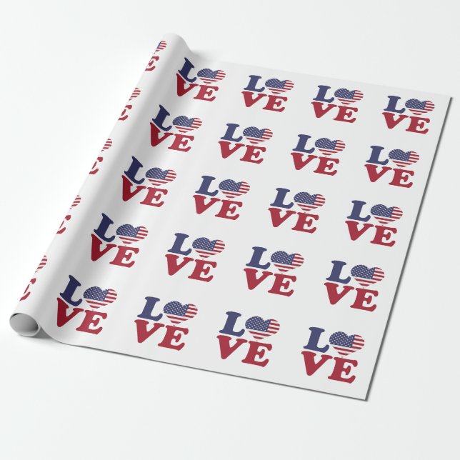 American Flag Post Card Wrapping Paper (Unrolled)