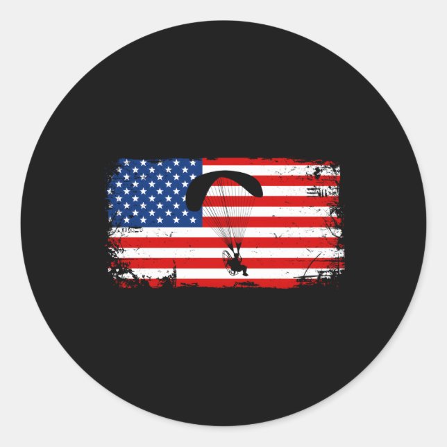 American Flag Powered Paragliding Paramotoring Par Classic Round Sticker (Front)