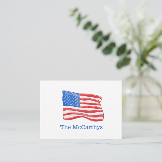 American Flag Preppy Personalized Note Card (Standing Front)