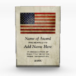 American Flag Presented To Winner Acrylic Award<br><div class="desc">A vintage,  distressed USA flag with a grungy finish on parchment colored background. You can make changes to the text or click on the customize link to move things around.</div>