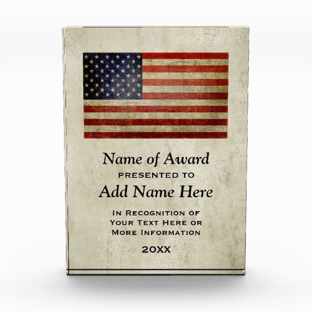 American Flag Presented To Winner Acrylic Award (Front)