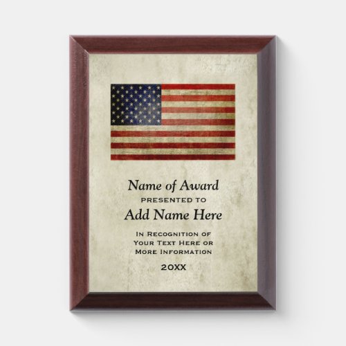 American Flag Presented To Winner Honor Parchment Award Plaque