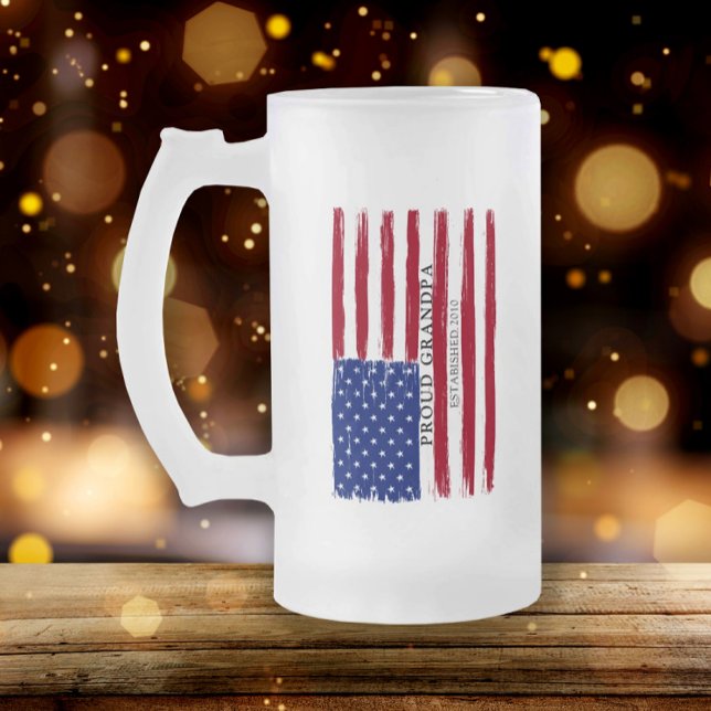 American Flag Proud Grandpa Frosted Glass Beer Mug (Creator Uploaded)