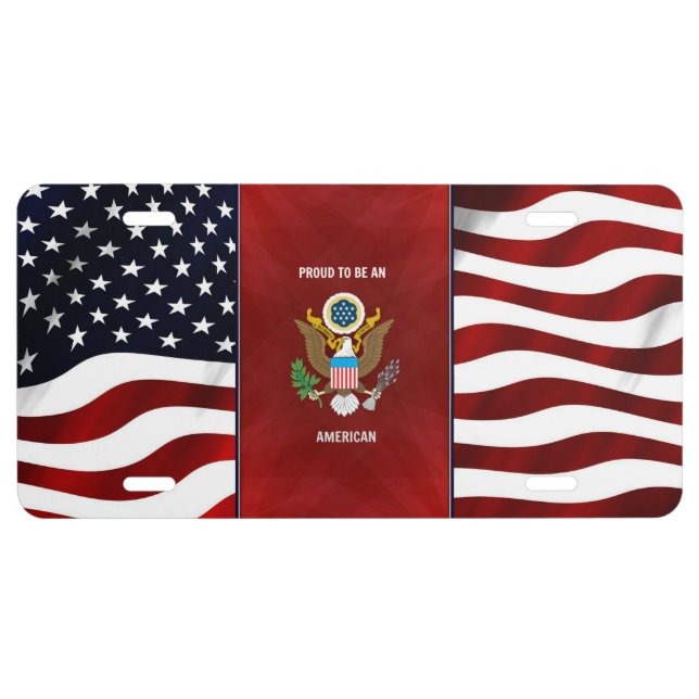 American Flag, "Proud to be an American" License Plate (Front)