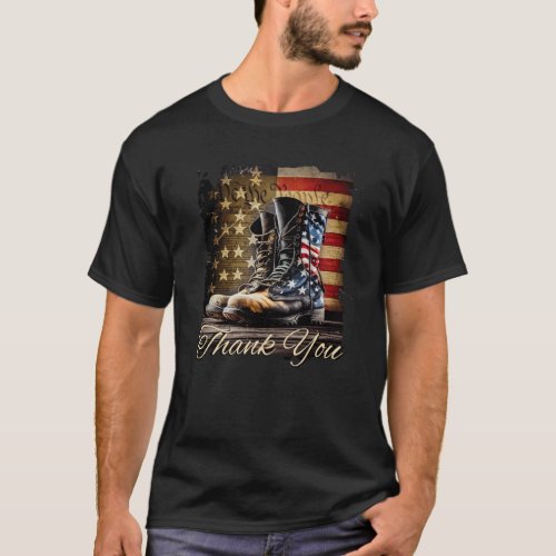American Flag Proud Warrior Military Patriotic Tha T_Shirt