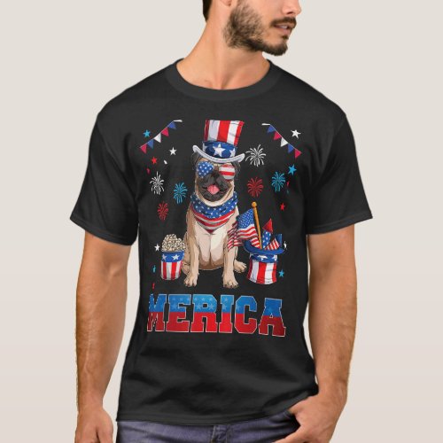 American Flag Pug Dog 4th Of July Patriotic Day Us T_Shirt