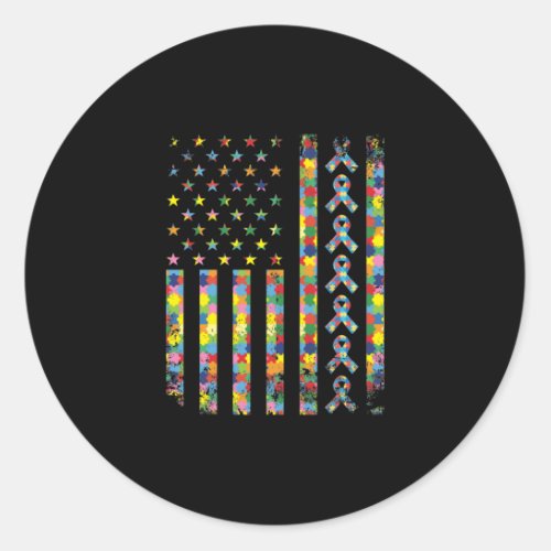 American Flag Puzzle Piece Ribbon Cool Autism Awar Classic Round Sticker