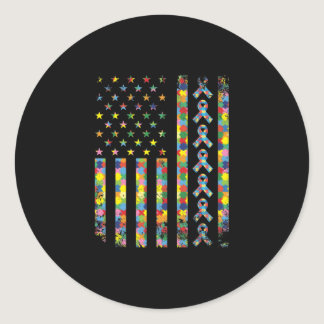 American Flag Puzzle Piece Ribbon Cool Autism Awar Classic Round Sticker
