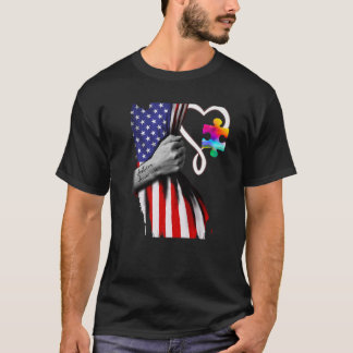 American Flag Puzzle Piece Ribbon Cool Autism Awar T-Shirt
