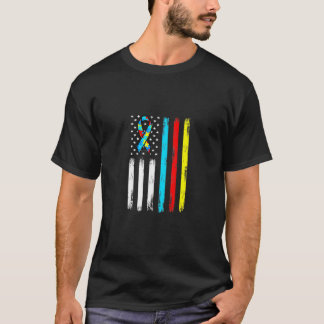 American Flag Puzzle Piece Ribbon Cool Autism Awar T-Shirt