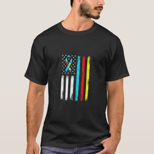American Flag Puzzle Piece Ribbon Cool Autism Awar T_Shirt