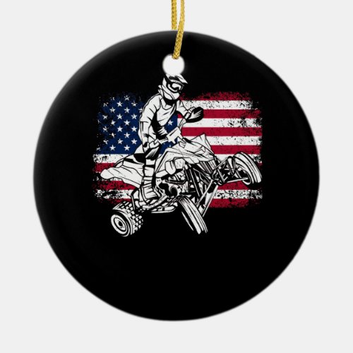 American Flag Quad ATV Independence Day Off Road A Ceramic Ornament