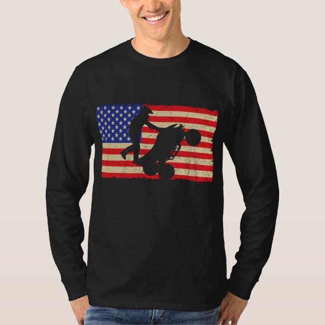 American Flag Quad ATV Wheelie Bike Rider Cool Dis T-Shirt (Front)