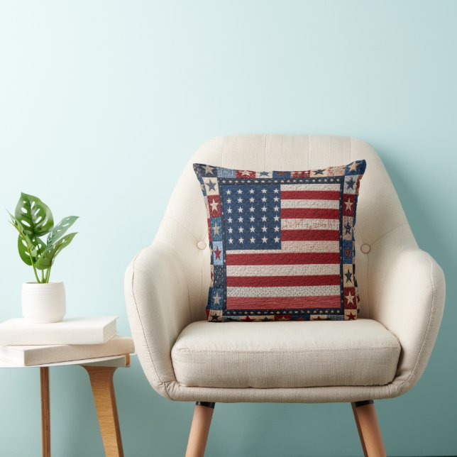 American Flag Quilt Pattern Throw Pillow (Chair)