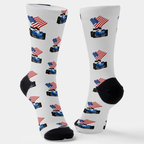 American Flag Race Car Sports Socks