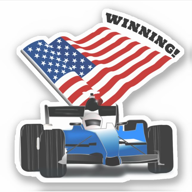 American Flag Race Car Sports Sticker (Front)
