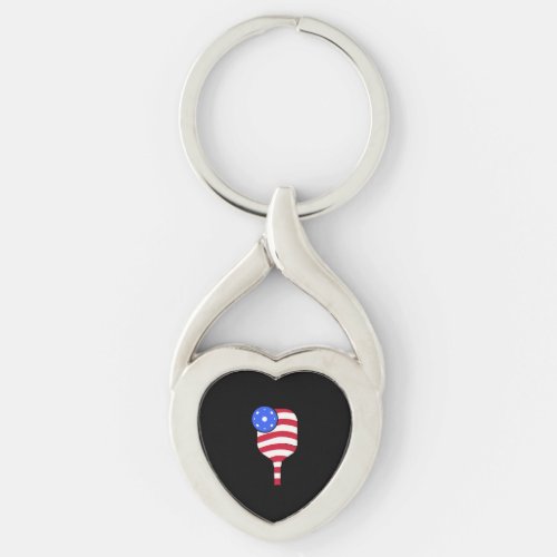 American Flag Racket 4th of July Cute Pickleball Keychain